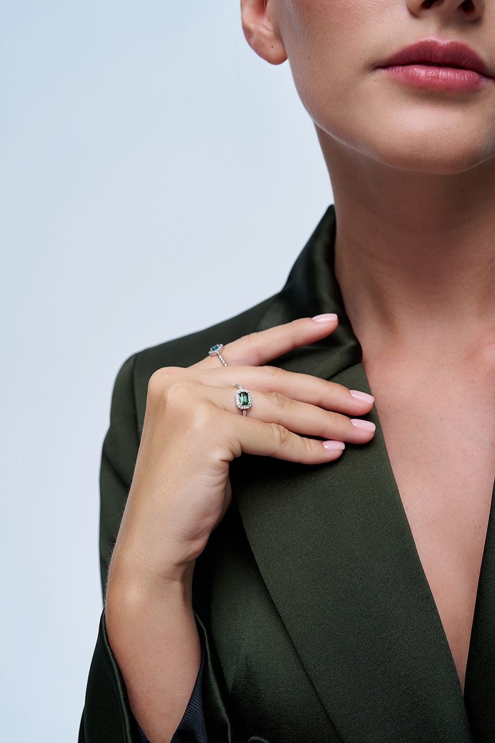 0.75 Karat IDL Sertifikalı Pırlanta Yeşil Turmalin Yüzük